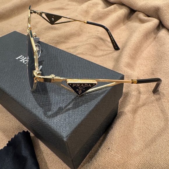 Prada Men's Sunglasses with Gold Frame and Black Lenses - Picture 3 of 6